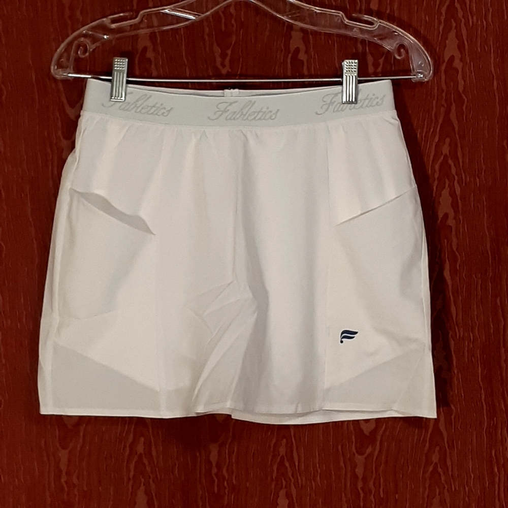 FABLETICS Skirt With Built In Short Pockets White/Blue Logo Size S GOLF TENNIS